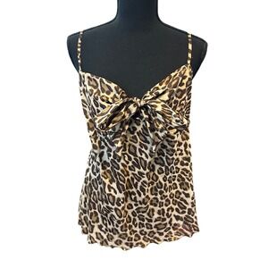 Leopard Print Cotton Camisole Top Large Bow Front Adjustable Straps No Brand